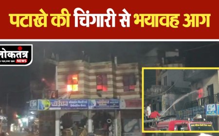 धामनोद पटाखे की चिंगारी से दुकान में भीषण आग, लाखो का नुकसान