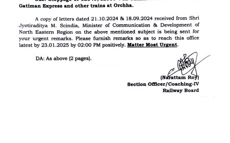 ओरछा जल्द मिलेगी एक्सप्रेस ट्रेनों की सुविधा सिंधिया के पत्र के बाद हरकत में रेलवे
